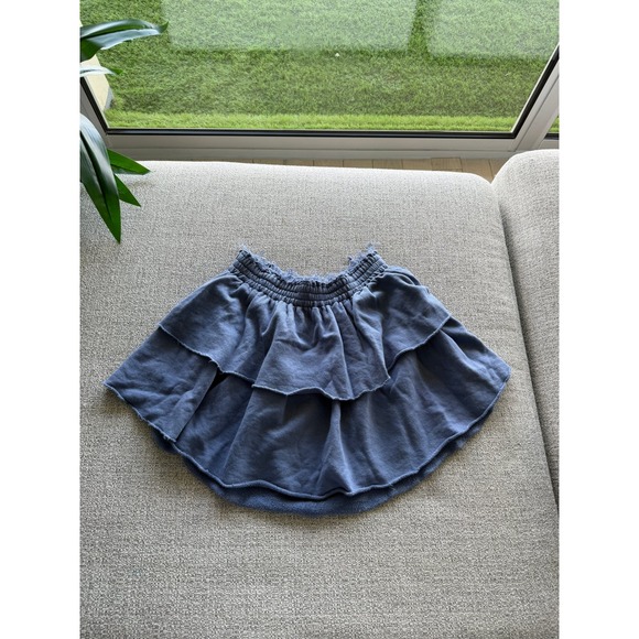 aerie Dresses & Skirts - Aerie Blue Tiered Ruffle Mini Skirt Smocked Elastic Waist Raw Hem Size M